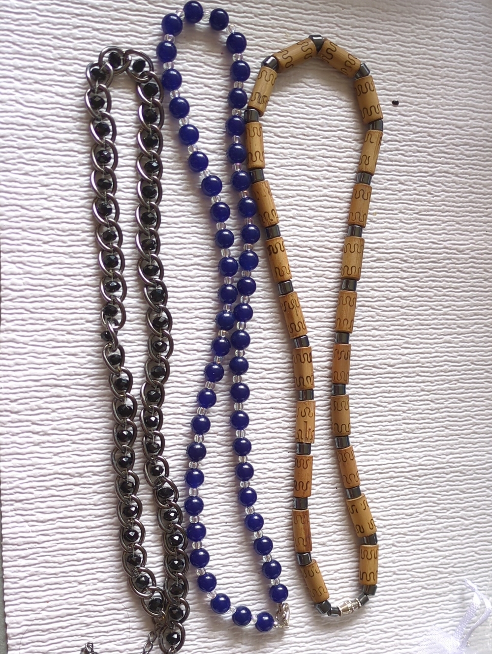 ❤️3/$10❤️R4 Three Necklace Set - Wood, Blue Stone & Glass - 18", 20.5" ,21"